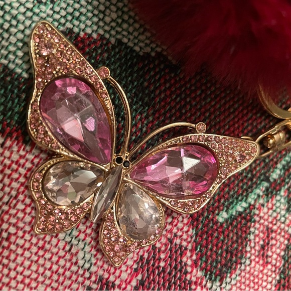 Butterfly Keychain with Burgundy Red Pom Pom - Picture 3 of 7